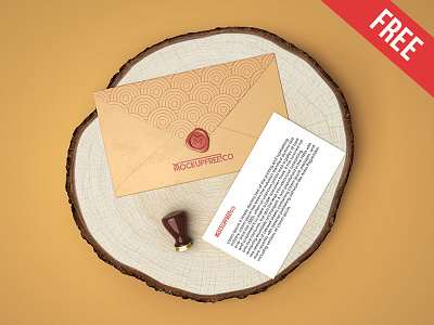 Envelope V02 – Free PSD Mockup brown envelope free letter mockup mockups paper product received stamp wood