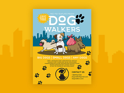 Free Dog Walkers Flyer in PSD dog dog walkers flyer free illustration pet poster search street walk