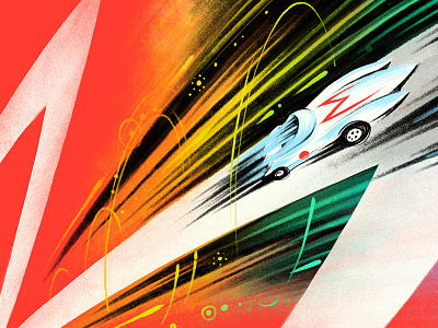 Go! digital illustration mach5 rainbow screenprint speedracer