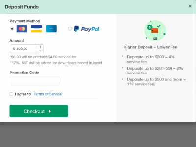 Selfadvertiser payment modal checkout credit card deposit design desktop payment paypal platform pop ui vector