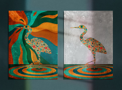 Heron art birds color colorful design digital eye heron illustration posters texture texture illustration vector vector illustration waves