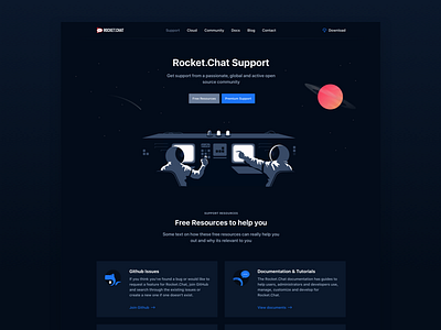 Rocket.Chat Support astronaut blue dark hero icon landing planet significa space