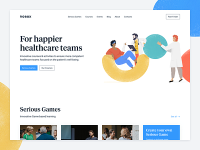 Nobox Website Hero blue card clean colors doctor flat health hero illustration interface landing page serif shapes significa texture tiempos ui webdesign website
