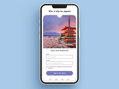 Japan trip Raffle form app design form input mobile product productdesign travel typography ui ux uxdesign