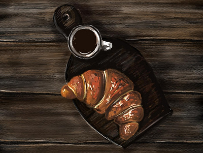 A perfect winter evening art autodesk sketchbook coffee croissant digital art digital illustration graphic design illustration wood