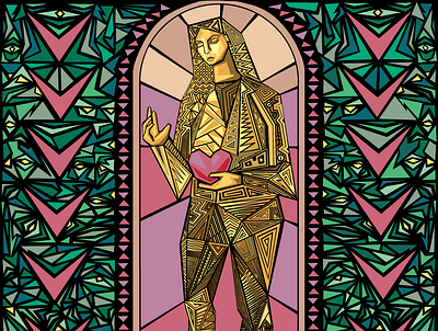 Saint Gynoid android branding design gynoid music retrofuture robot stained glass