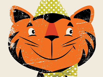 Festive Felid bow illustration party hat polka dots retro tiger vector whiskers