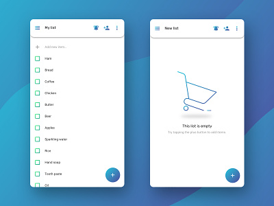 Shopping list — list screens app application concept czech design gradient interface sketch ui ux