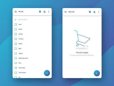 Shopping list — list screens