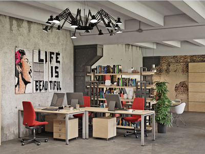 Creative office 3d 3d визуализация design бар дом квартира офис танхаус