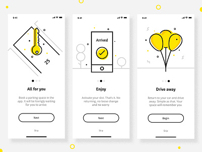 Onboarding - Parking app app cars friendly icon line parking product design registration ui ux white yellow