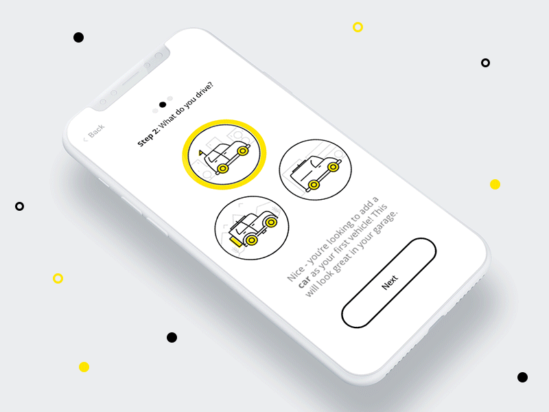 Registration - Parking app animation app cars design icon line parking product registration ui ux yellow