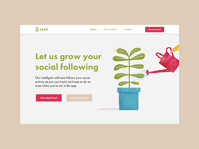 Leaf - Website landing page digital grow identity illustration landing leaf nature plant social ui ux website