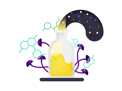 Health and Wellness Client - Spot Illustration bottle brand brand and identity brand guidelines branding chemistry health identity illustration liquid mushrooms purple research science space texture wellness