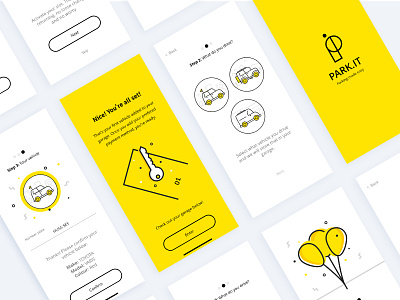 UI Design - Parking App clean illustration line los angeles onboarding onboarding ui parking traffic transport ui ux design ui design ux design yellow