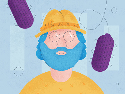 Illustration: Stamets with Joe Rogan colour design hat illustration joe rogan lines microphone mushroom podcast sound stamets strokes style texture vector yellow