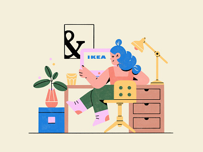 IKEA | Home office apartments business character covid 19 europe flat flat design furniture girl home decor ikea illustration interior office procreate quarantine store texture work work from home