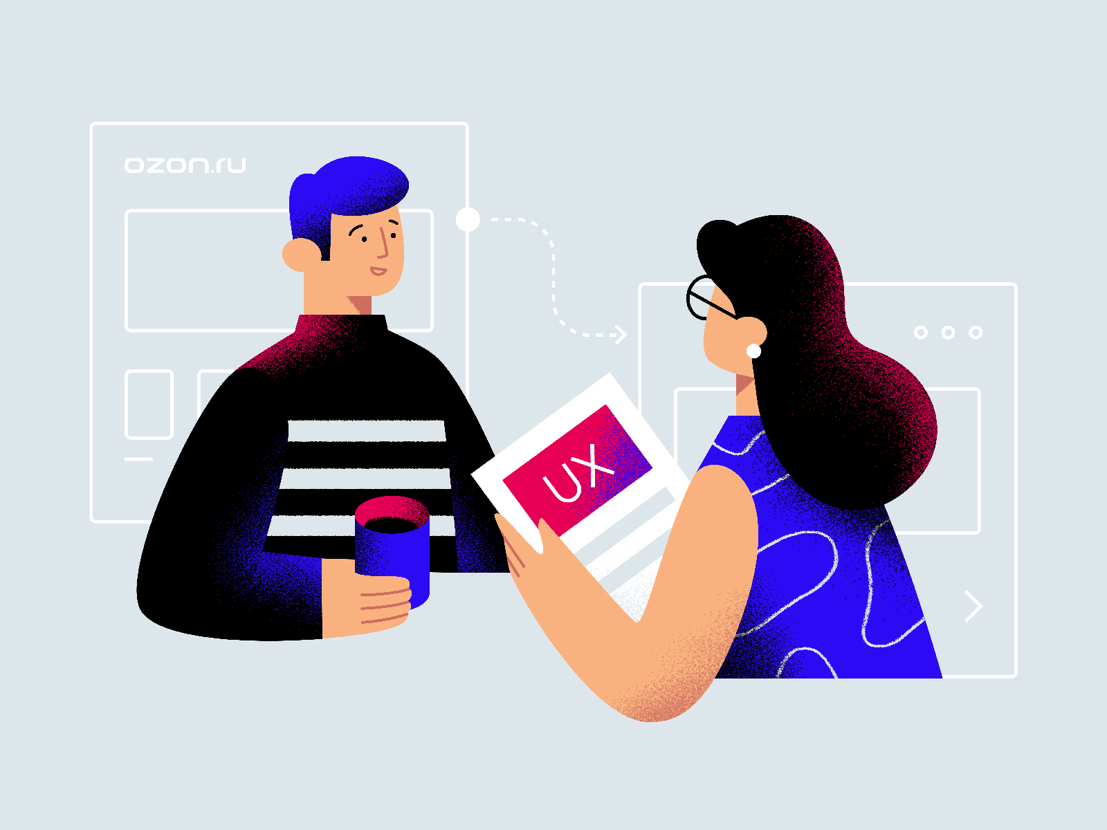UX research character customer design e-commerce illustration interview retail texture ux vector