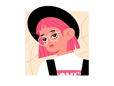 Pink avatar brand character fashion fashion illustration girl hat illustration levis pink hair procreate