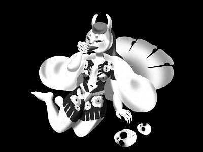 Irezumi black and white demon digital art gallery art hyakki yagyo illustration irezumi japanese art japanese folklore jenn liv sake