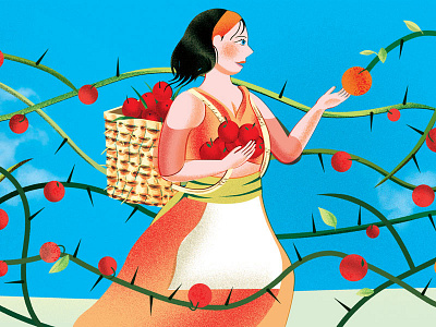 Intercom: Certainty Trap fruit gatherer illustration intercom jenn liv thorns vines