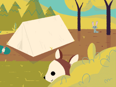 Skateboard camping pt.2 bunny camping deer design graphic illustration skateboard