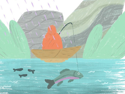 Rainy Fisherman cartoon character design design fish illustration print