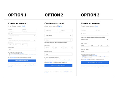 Sleek form design : UI Element Comparison