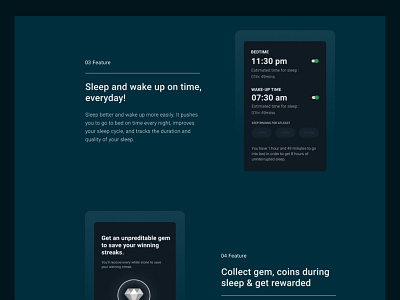 Sleep app: Motivates you to sleep on time! 4/6 appdesign clean design events green landingpage productdesign sleepapp ui ux ux design