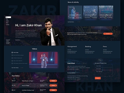 Zakir Khan: Standup Comedian Website artist comedy dark events shows standup tickets ux zakir