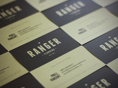Ranger Flooring Business Card card flat flooring gold grey hardwood logo ranger star trade typography vintage