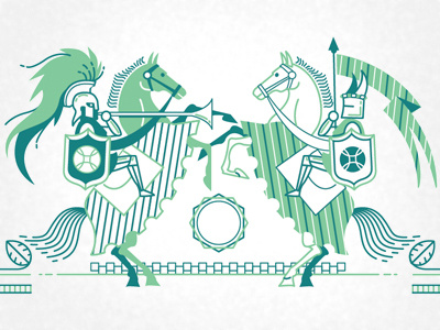 Knights 2 colors battle childrens book flag green horses joust line art vector