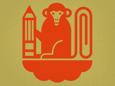 Monkey See cloud emblem flat friendly logo monkey paperclip pencil school wip