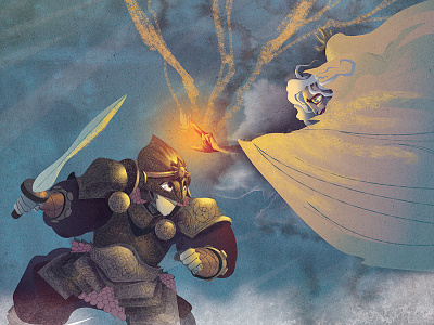 Battle book fairytale fantasy illustration knight lighting magic sorceress