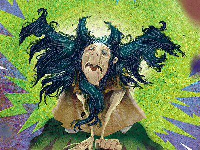 Witch's transformation brushes childrens book fantasy illustration magic monster one tooth scary textures transformation witch