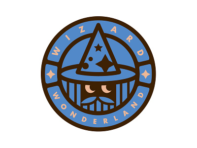 Wizard Wonderland badge beard fun guy hat magic stars three color vector warlock wizard wonderland