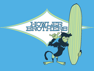 Surf Monkey brothers howler mascot monkey retro shaka surf vector