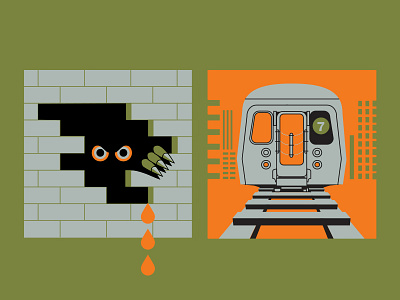 Demon Train 4 color bronx demon drips eyes flat hole illustration monster new york city retro scary subway train vector