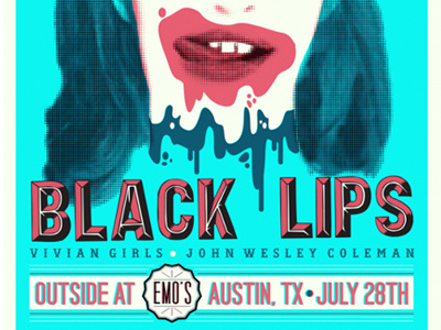 Blacklips poster 3 color had a ministroke mouth put the wrong date on there screen print then sold out of them... typography venue poster