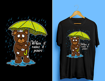 Teddy Bear in Rain T-Shirt Design. artwork bear branding design game gaming graphic design illustration logo shirt design tee tshirt tshirt design ui vector