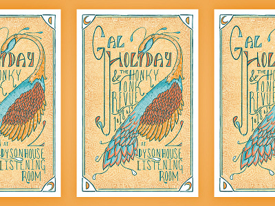 Gal Holiday and the Honky Tonk Revue | Gig Poster animal baton rouge bird gig poster illustration lettering peacock typography