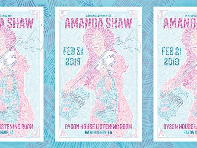 Amanda Shaw Poster 2019 baton rouge blue country country music design female feminine fiddle gig poster gig posters girl illustration lettering pink typography violin woman
