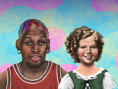 Double Portrait: Dennis & Shirley 2d character design concept art cool dennis rodman digital painting digital portrait friends illustration juxtaposition psychedelic shirley temple