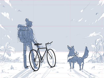 QUICK SKETCH beach bike character design dog nature quick rascunho sketch