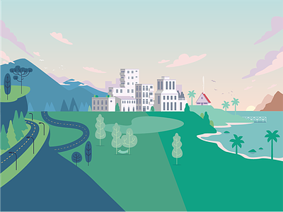 Illustration for test beach city countryside illustration mountains road sand sea youse