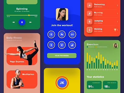Fitness app 🏋️‍♀️ app application category colors fitness fitness app player statistics ui uidesign uiux workout