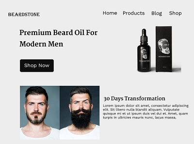 Beard Oil Landin balck beard design grey ui