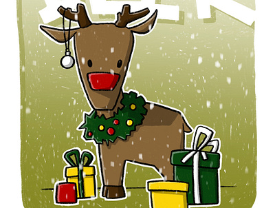 Reindeer christmas deer design illustration lettering new year poster