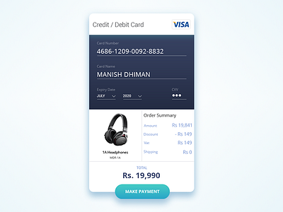 Credit/Debit card form UI card checkout credit debit ecommerce payment shopping ui ux visa