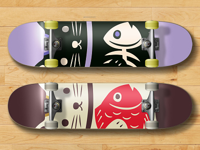 Luckyboards Dribbble cats deck fish luck skate boards stencil